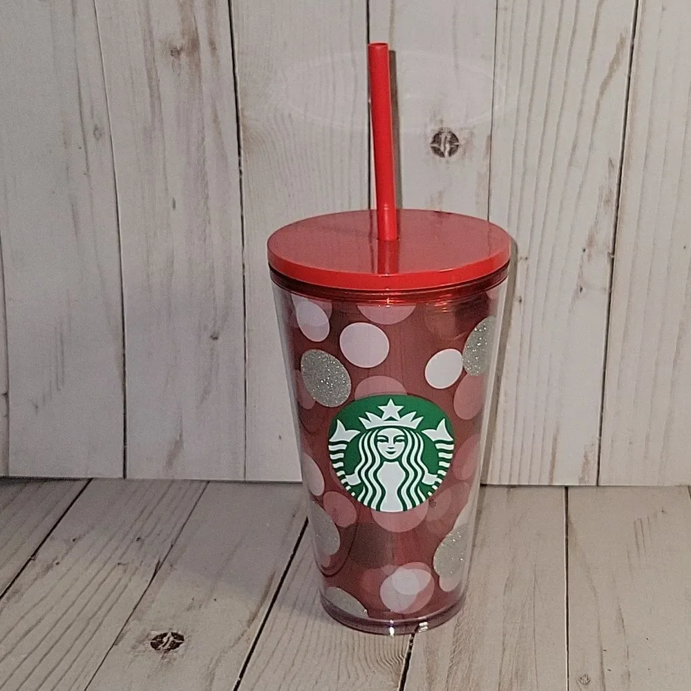 STARBUCKS Holiday Christmas 2019 Red Silver Polka Dot Valentine Tumbler 16oz NEW